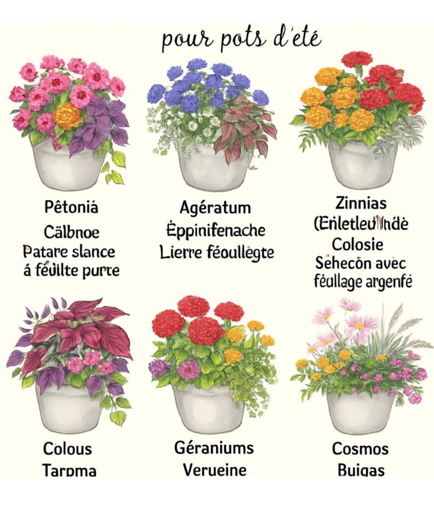 fleurs pour les pots en été