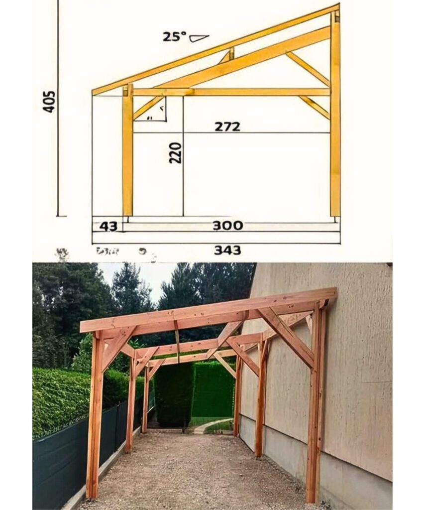 auvent en bois adossé